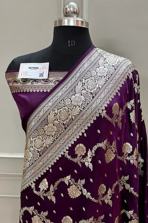 Purple Tirchi Daal Katan Silk Banarasi Saree