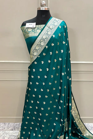 Teal Chaman Buti Katan Silk Banarasi Saree