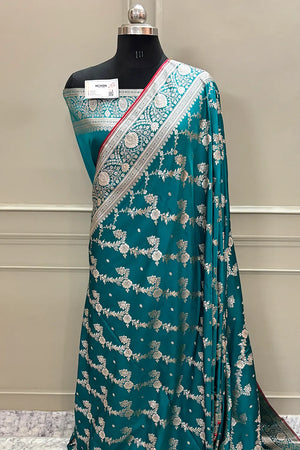 Teal Papakipari Katan Silk Banarasi Saree