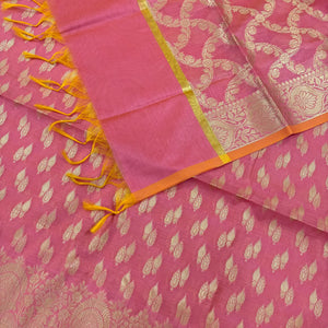 Baby Pink Golden Zari Resham Silk Banarasi Suit
