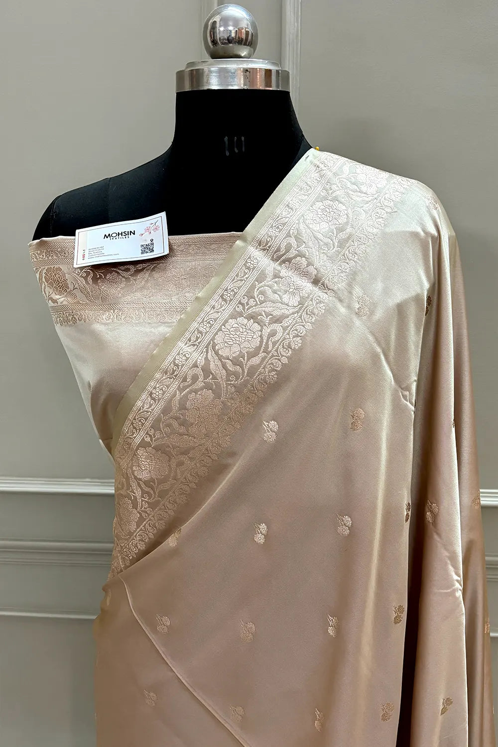 Beige Babu Buti Katan Silk Banarasi Saree