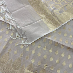 Beige Golden Zari Resham Silk Banarasi Suit