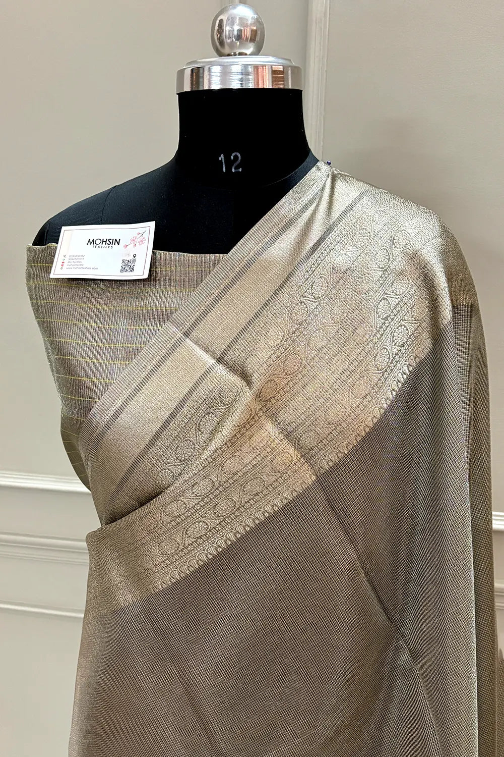 Beige Golden Zari Tissue Silk Banarasi Saree