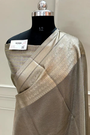 Beige Golden Zari Tissue Silk Banarasi Saree