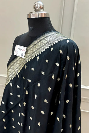 Black Golden Zari Katan Silk Banarasi Dupatta