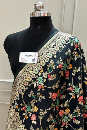 Black Golden Zari Katan Silk Banarasi Dupatta