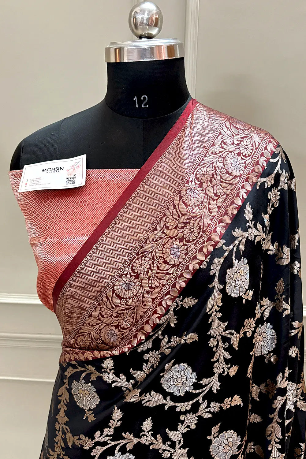 Black and Red Golden Zari Banarasi Silk Saree