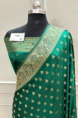 Bottle Green Golden Zari Katan Silk Banarasi Saree