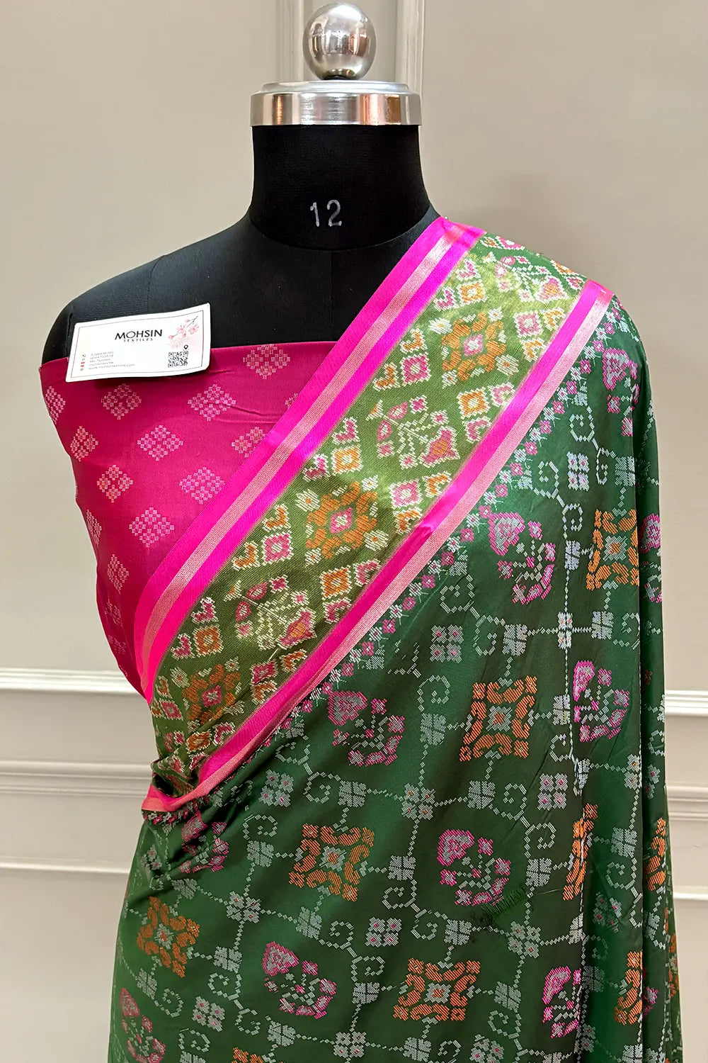 Bottle Green and Pink Resham Zari Banarasi Silk Saree