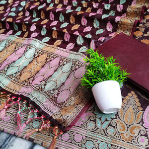 Dark Brown Tilfi Meenakari Satin Silk Banarasi Suit