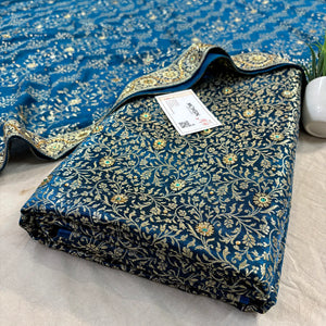 Dark Firozi Stone Work Kimkhab Silk Banarasi Gharara