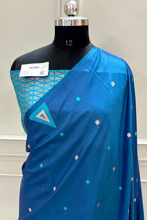 Firozi and Sky Blue Resham Zari Banarasi Silk Saree