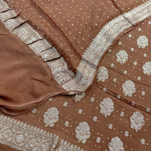 Dust Golden Zari Pure Georgette Silk Banarasi Suit