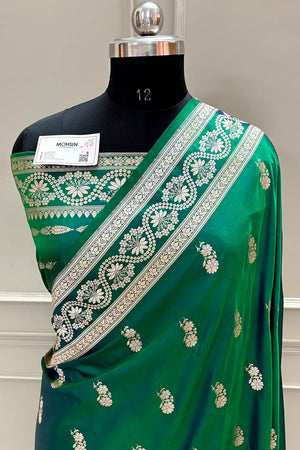Emerald Green Golden Zari Katan Silk Banarasi Saree