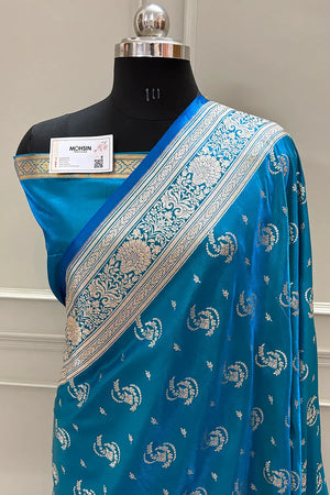 Firozi Galaxy Buti Katan Silk Banarasi Saree