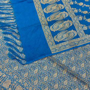 Firozi Golden Zari Katan Silk Banarasi Suit
