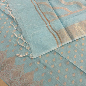 Firozi Golden Zari Linen Silk Banarasi Suit