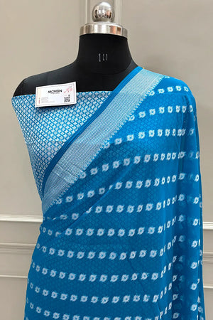 Firozi Resham Zari Georgette Silk Banarasi Saree