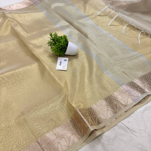 Gold Zari Border Tissue Silk Banarasi Saree