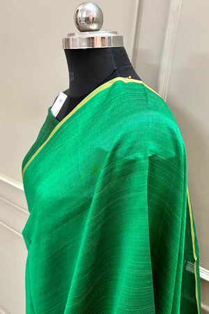 Green Plain Dupion Silk Banarasi Saree