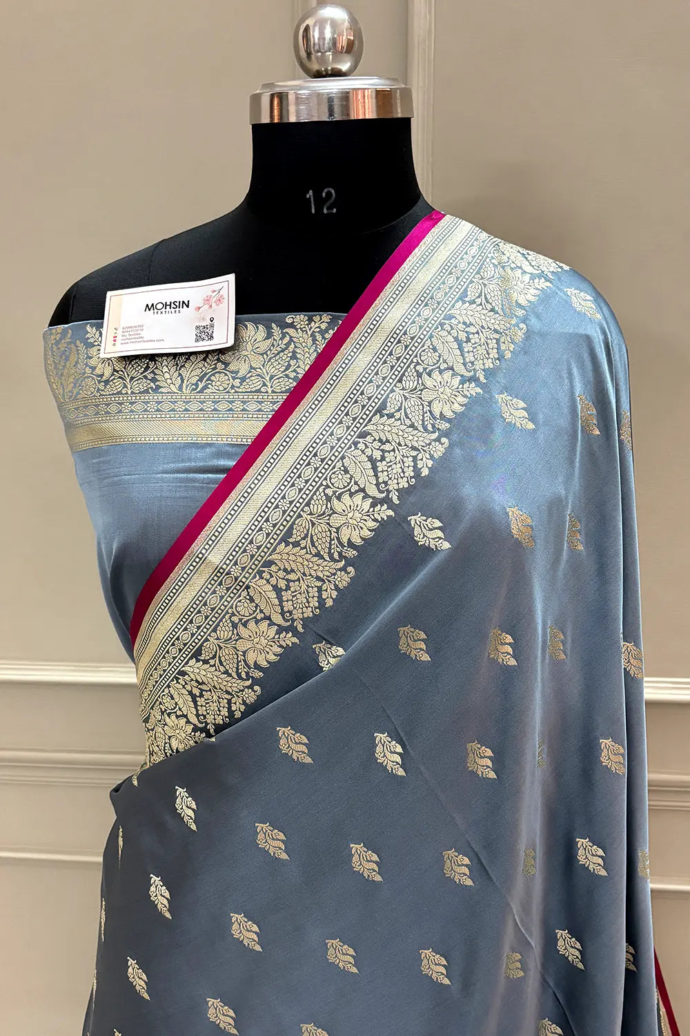 Grey Aatari Buti Katan Silk Banarasi Saree