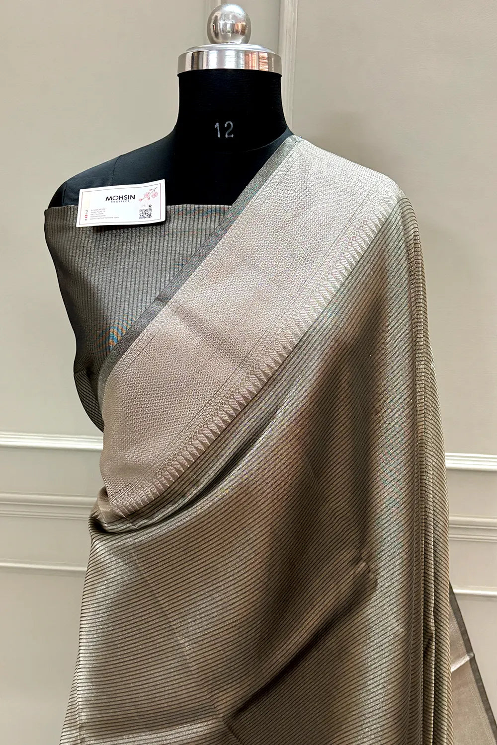 Grey Golden Zari Tissue Silk Banarasi Saree