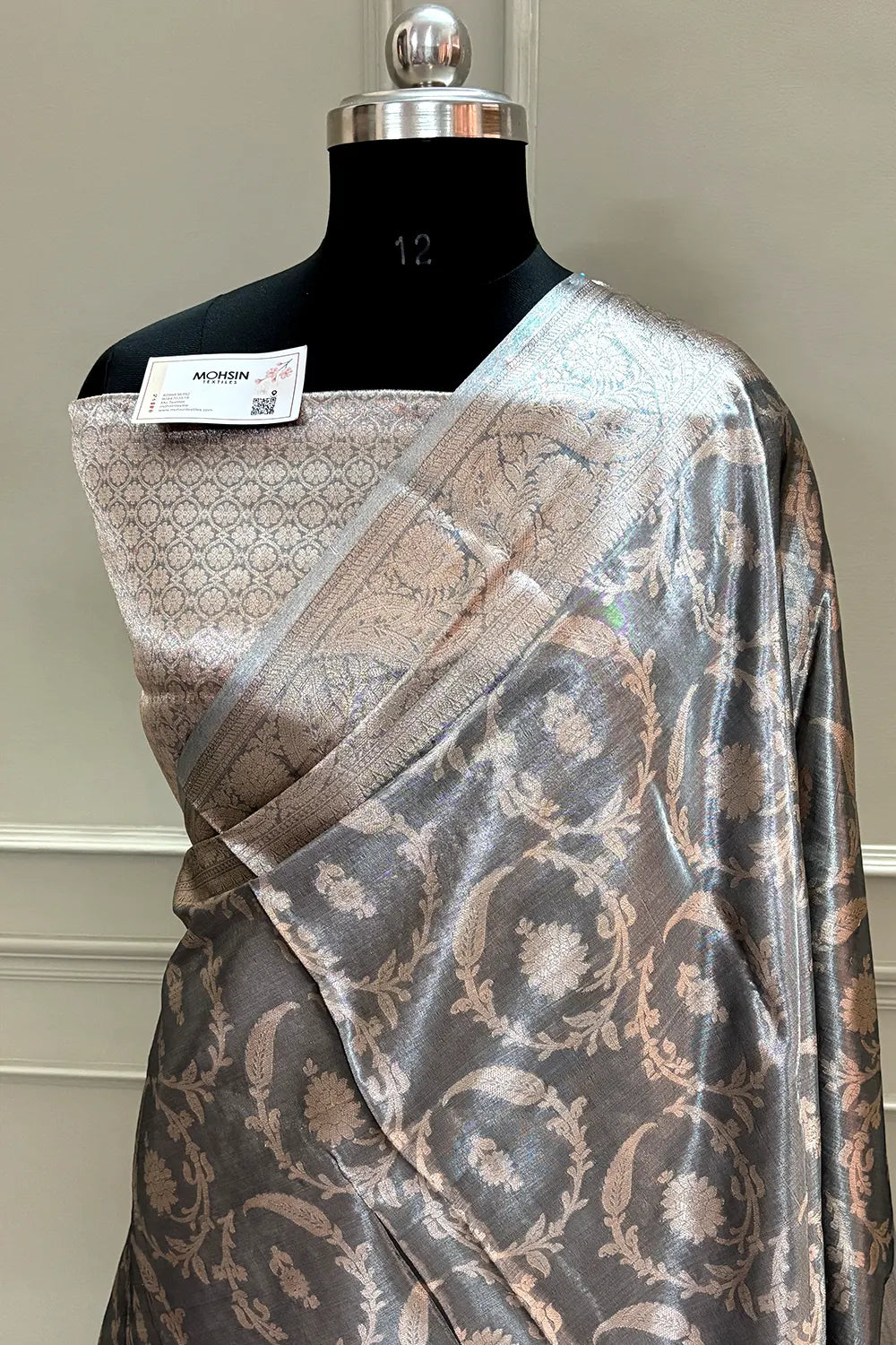 Grey Golden Zari Tissue Silk Banarasi Saree