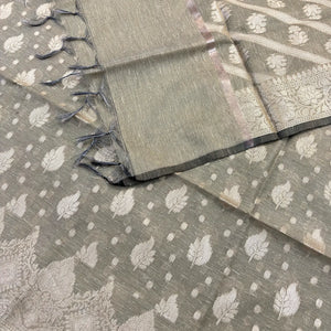 Grey Pankh Buti Satin Silk Banarasi Suit