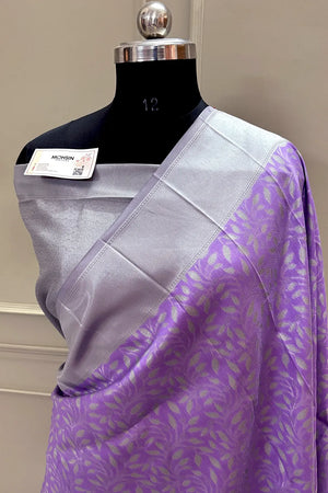 Lavender and Grey Resham Zari Banarasi Silk Saree