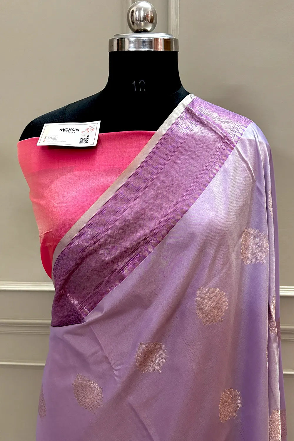 Lavender and Pink Golden Zari Banarasi Silk Saree