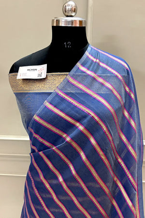 Light Blue Resham Zari Chanderi Silk Banarasi Saree