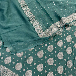 Light Firozi Golden Zari Pure Georgette Silk Banarasi Suit