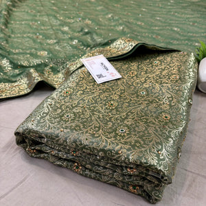 Light Pista Stone Work Kimkhab Silk Banarasi Gharara