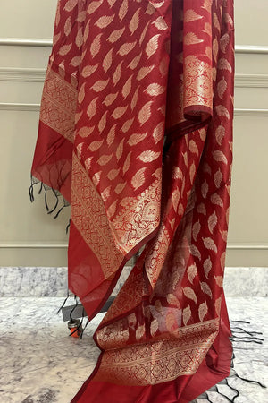 Maroon Golden Zari Banarasi Silk Dupatta