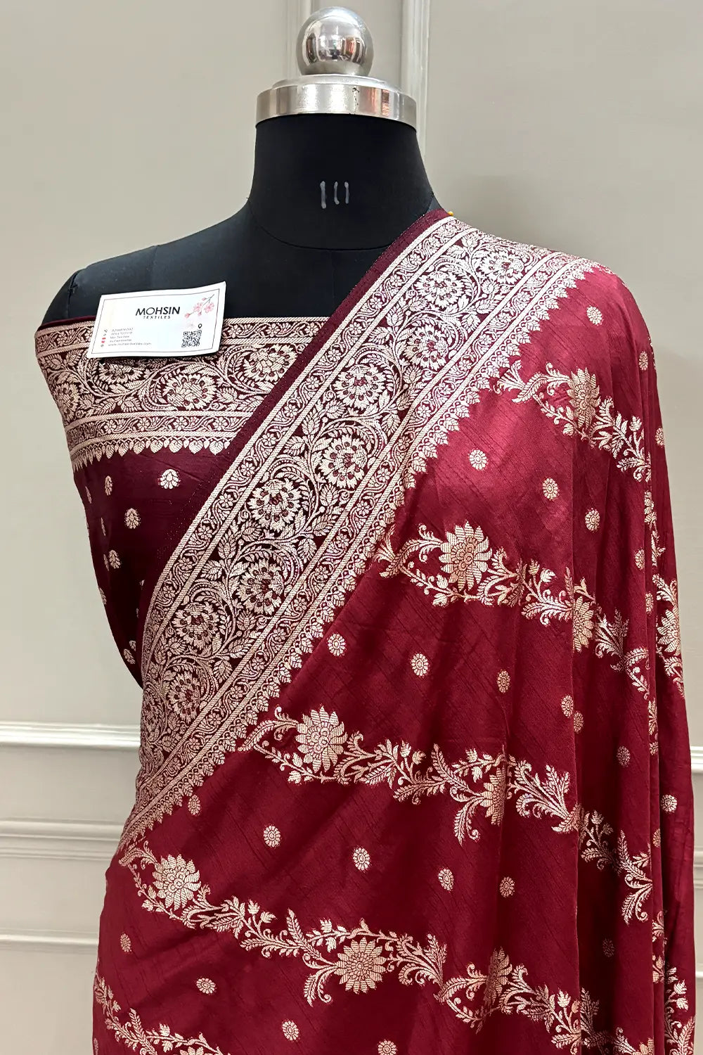 Maroon Golden Zari Dola Silk Banarasi Saree