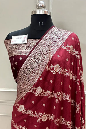 Maroon Golden Zari Dola Silk Banarasi Saree