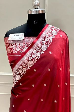 Maroon Golden Zari Katan Silk Banarasi Saree