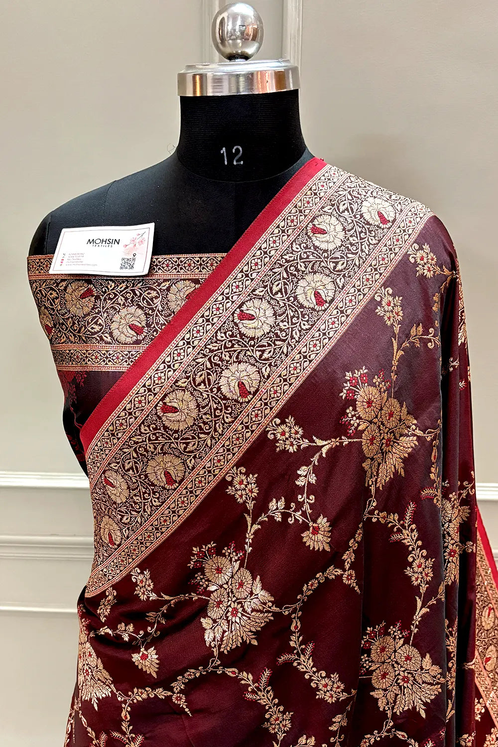 Maroon Golden Zari Katan Silk Banarasi Saree