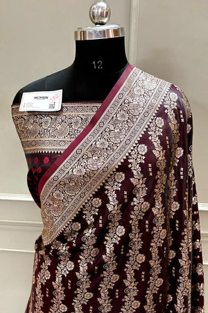 Maroon Golden Zari Katan Silk Banarasi Saree