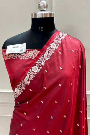 Maroon Golden Zari Katan Silk Banarasi Saree