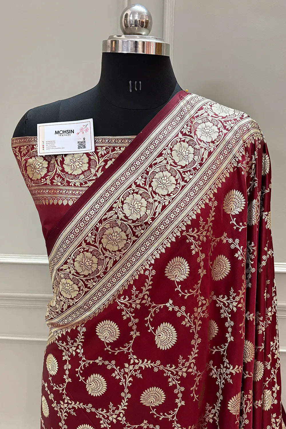 Maroon Pankhuri Jaal Katan Silk Banarasi Saree