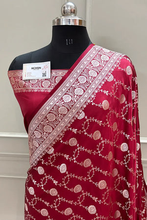 Maroon Ropeway Jaal Katan Silk Banarasi Saree
