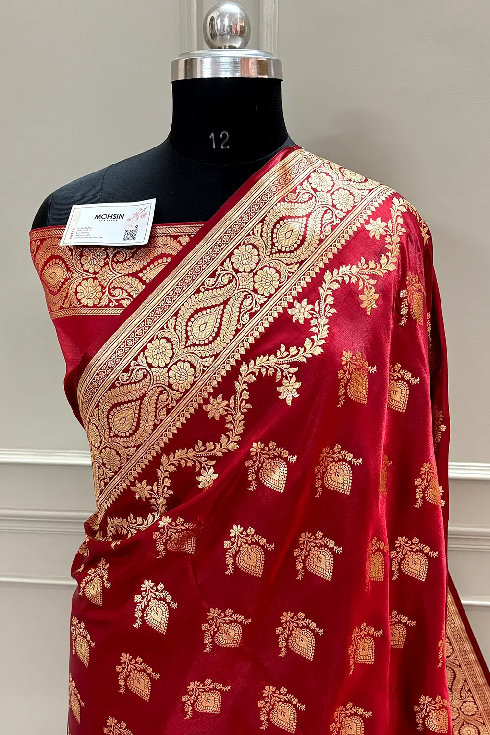 Maroon Ruby Buti Katan Silk Banarasi Saree