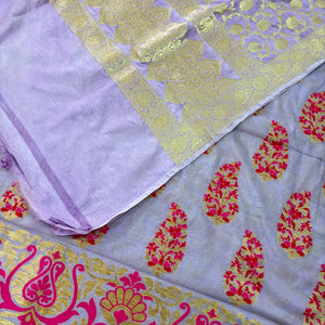 Mauve Ambi Buti Katan Silk Banarasi Suit