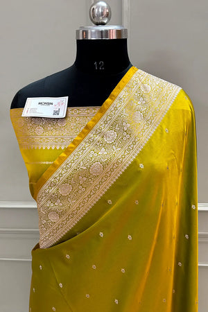 Mehendi Golden Zari Katan Silk Banarasi Saree