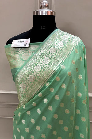Mint Green Golden Zari Crepe Silk Banarasi Saree