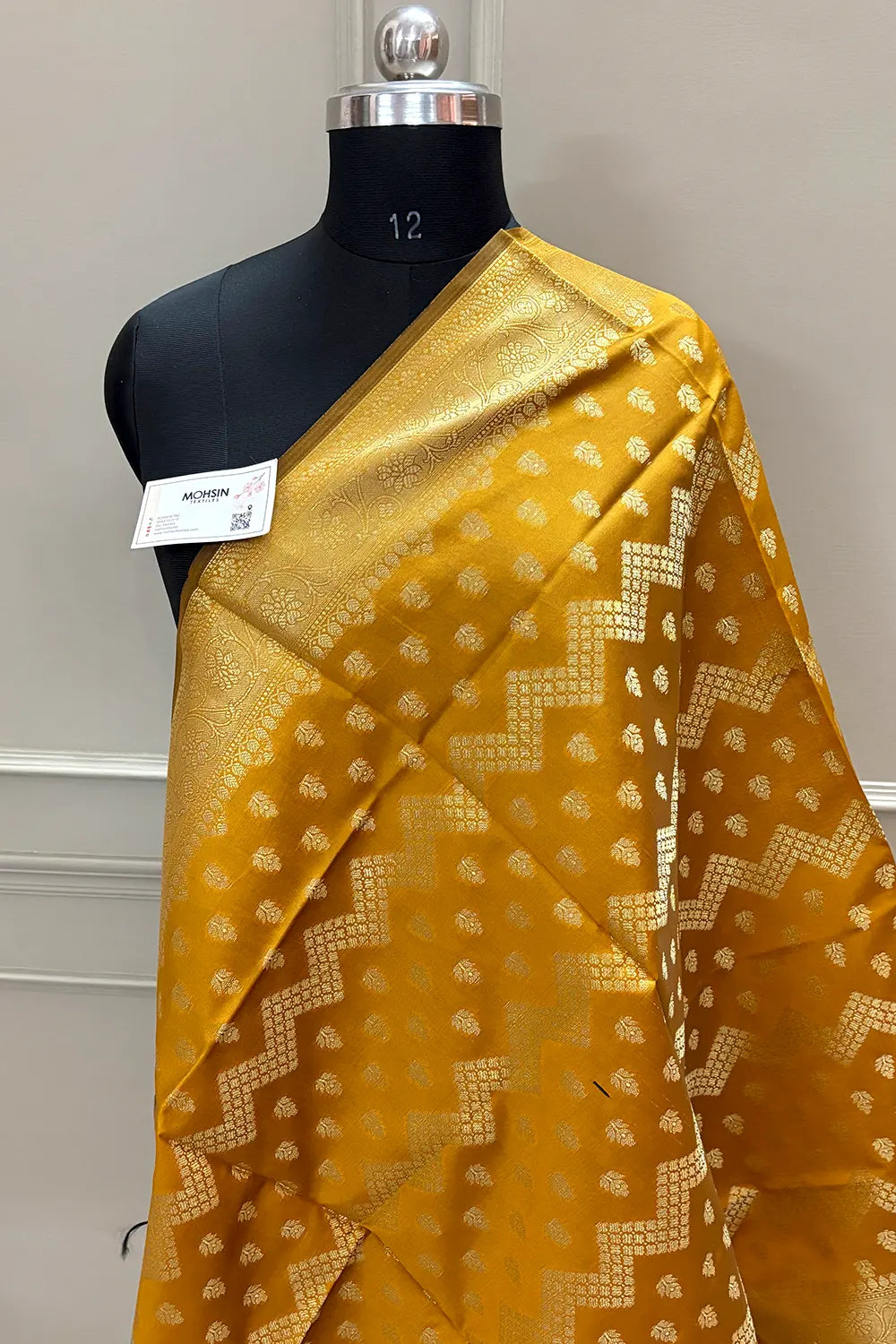Mustard Golden Zari Satin Silk Banarasi Dupatta