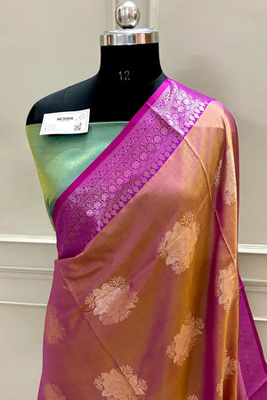 Mustard and Green Gulaboo Banarasi Silk Saree