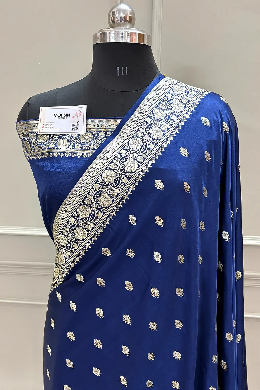 Navy Blue Flying Buti Katan Silk Banarasi Saree