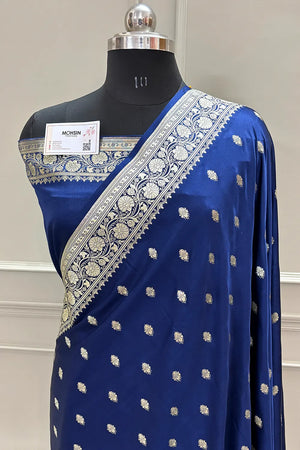 Navy Blue Flying Buti Katan Silk Banarasi Saree